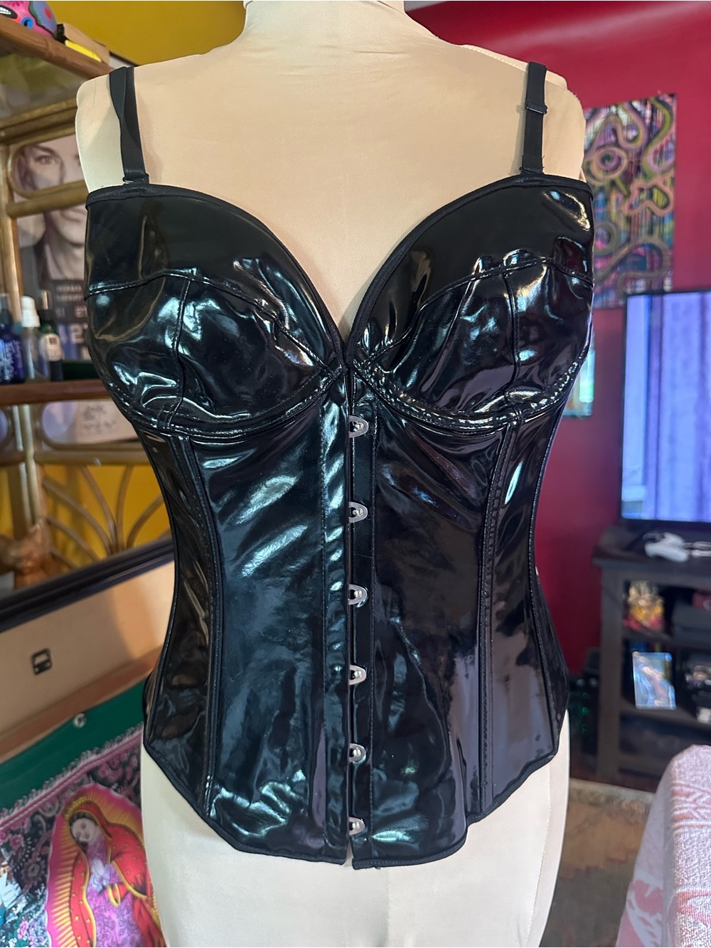 Shiny Black Patent Vinyl Underwire Corset Bustier